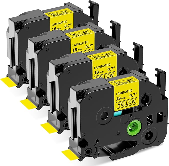 Labelife 18mm Label Tape Replacement for Brother P Touch TZe TZ Tape 18mm 0.7 Laminated TZe-641 TZe641 TZ641 for Ptouch PTD600 PTD400AD PT1880 Label Maker, 4-Pack Black on Yellow 3/4"