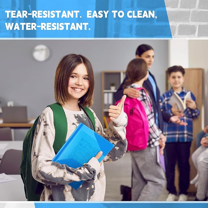 Yeaqee 50 Pack Clear 2 Pocket Folders with Prongs, Plastic Folders with Pockets and Prongs Fit Letter Size, File Folder for School Business Office Home(Blue)