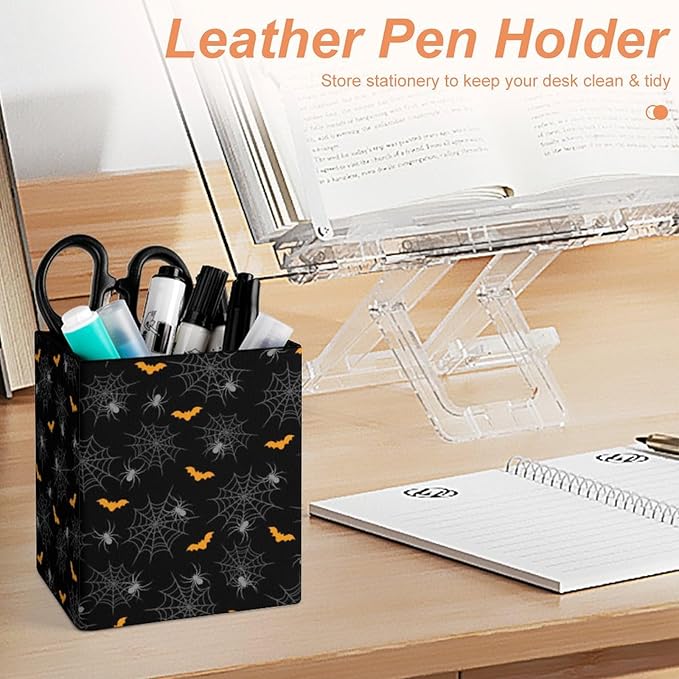Square Pen Holder & Pencil Organizer for Desk - Office Storage Organizer, Markers/Makeup Brushes/Scissors Holder, Compact Desk Decor Accessories for Home Classroom School(Bat)