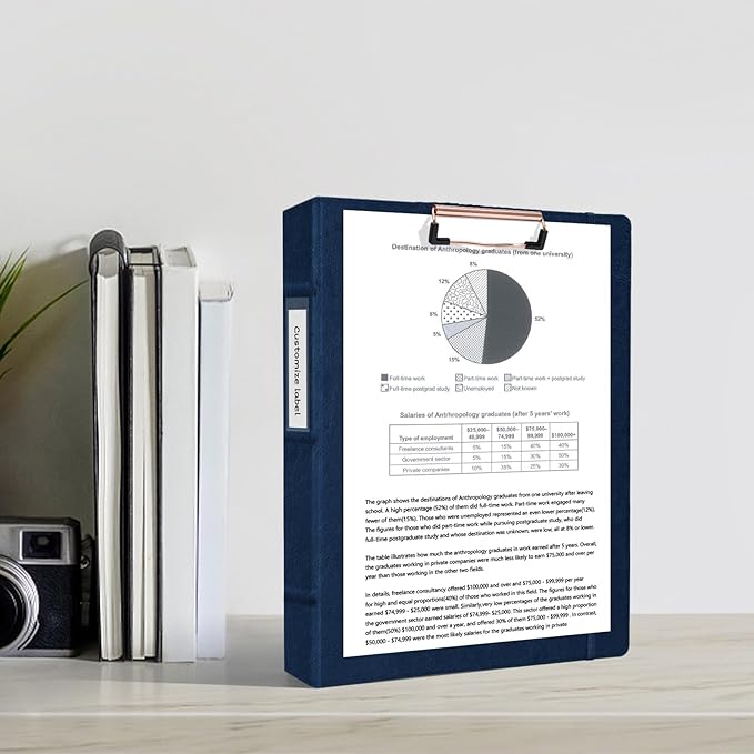 Ospelelf 3 Ring Binder With Clipboard 1 Inch Leather for Letter Size (8.5" x 11"), 5 Tab Dividers Office Supply, Dark Blue