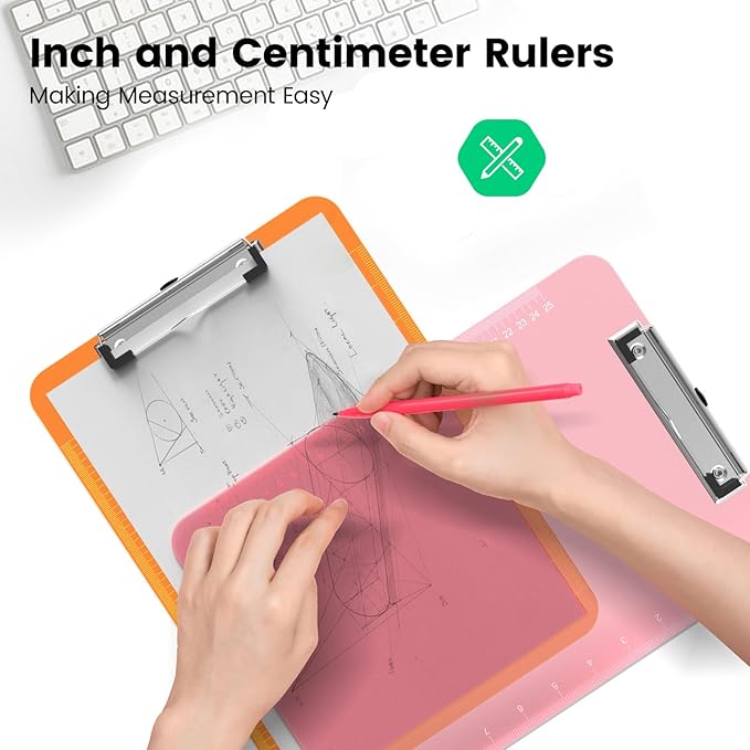 Bulk Clipboards Set of 30, 8.5x11 Plastic Colored Clear Clip Board with Ruler, Suitable for Classroom, Students, Kid, Size 9" x 12.5" with Low Profile Clip, Office & School Supply