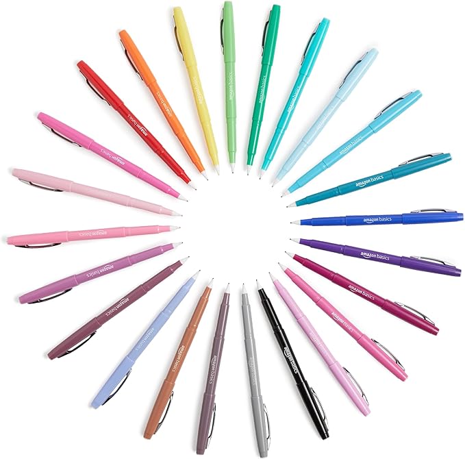 Amazon Basics Felt Tip Marker Pens, Versatile for Writing, Drawing, and Journaling, Assorted Colors, 12-Pack