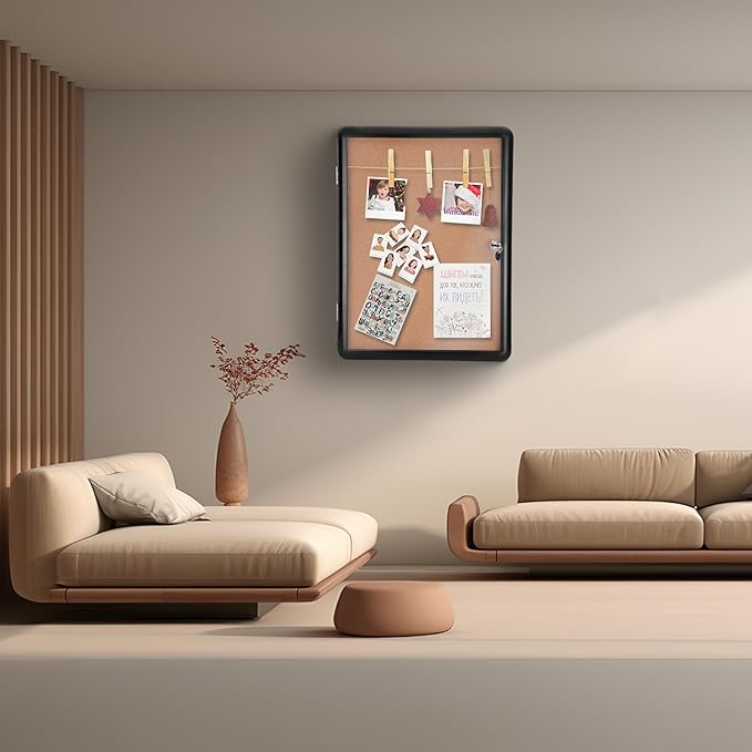 Magula Enclosed Cork Bulletin Board Tamper-Proof Dispaly Case, Black Aluminium Frame, Shatter Resistant Lockable Bulletin Board, Enclosed Cork Board for School, Office,Commercial,Hospital etc(24"x18")