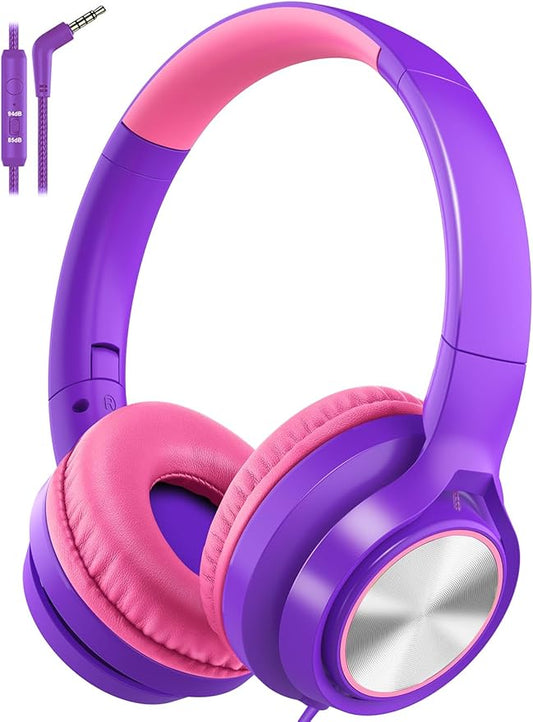 Kids Headphones with Microphone, Wired Over Ear Headsets with Limited Volume 85dB/ 94dB for Boys Girls Teens Children Online School/Travel/iPad/Tablet/Cellphone