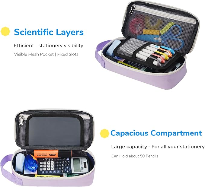 ECHSRT Pencil Case for Men Women, Large Pen Bag for Adults, Portable Pencil Pouch Aesthetic with Handle, Zipper Cases for Office Organizer Purple for Girls