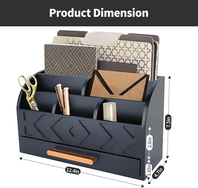 Wooden Desk Organizer Mail Organizer Countertop, Desktop Organizer Mail Sorter Mail Holder Bill Organizer for Desk, Desk Organizers and Accessories for Women (Black)