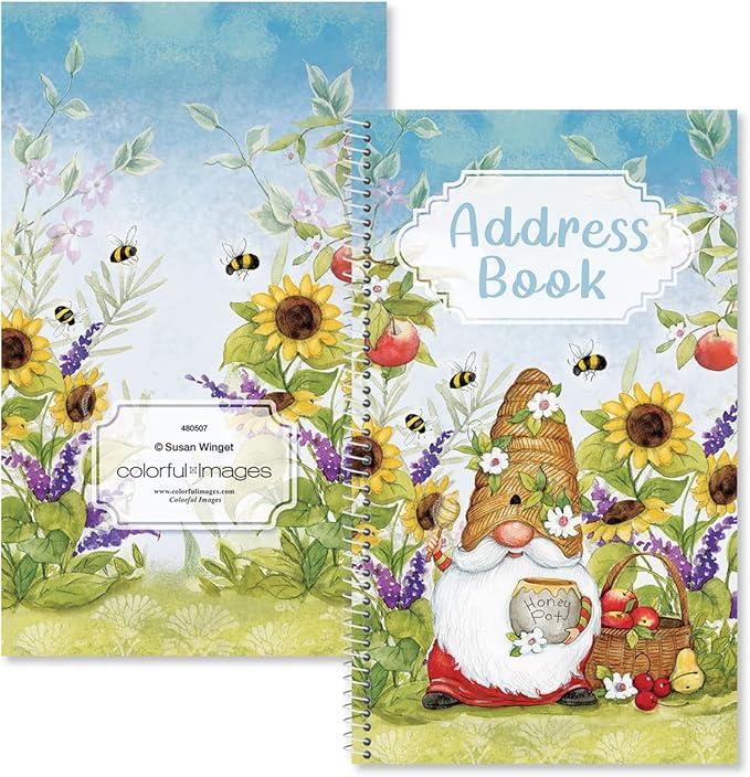 Current Gnome Sweet Gnome Address Book-94 Pages; Small 5" x 8-1/2" Size for Purse or Office,Spiral Bound Soft Cover Organizer for Contacts, Addresses,Email, & Phone Numbers + 50 Replacement Stickers