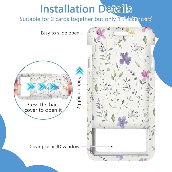 Flower Lanyards with Id Holder, ID Badge Holder with Retractable Lanyard, ID Holder with Badge Reel Clips, Name Tag ID Card Holder Teacher Women Doctor Office Gift