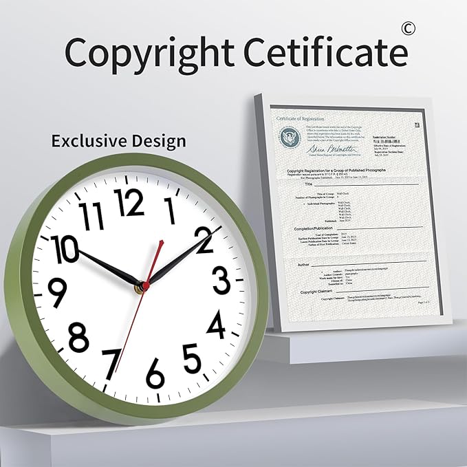 AKCISOT Wall Clock 10 Inch Silent Non-Ticking Modern Clocks Battery Operated - Analog Classic for Office, Home, Bathroom, Kitchen, Bedroom, School, Living Room(Olive Green)