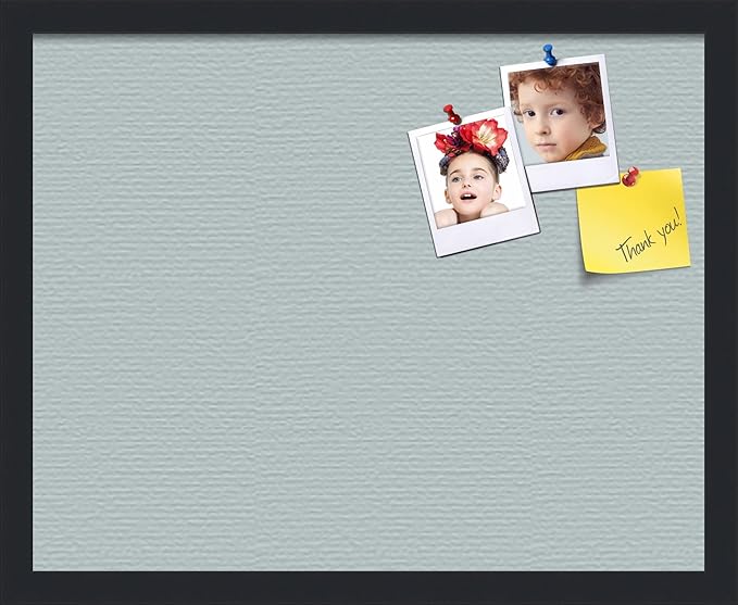 PinPix 20x16 Inch Cork Bulletin Board. This Decorative Framed Pin Board Comes with Soft Blue Design and a Satin Black Frame. Ideal for Home Office Decor or Message Board (PinPix-1814)