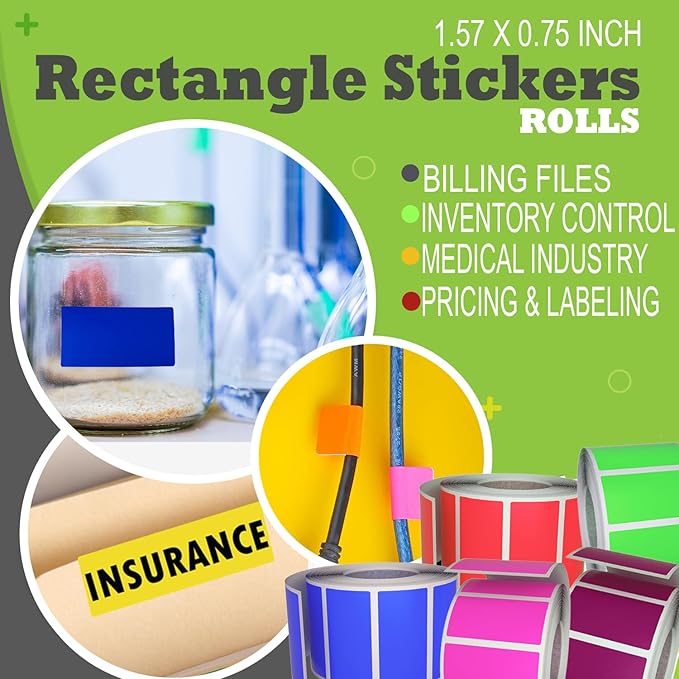 Small Color Coding Sticker Roll 1.57" x 0.75", 5 Rolls- 2500-Pack, Rectangular Organizing Labels 40mmx19mm (Neon Yellow) by Royal Green