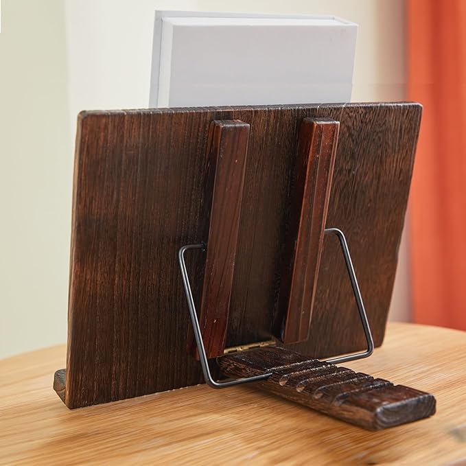 Wooden Book Stand Holder Adjustable,Portable Desktop Organizer for Cookbooks/Tablets,Hands Free Reading Rest with Ergonomic Design, Fits Books & iPads