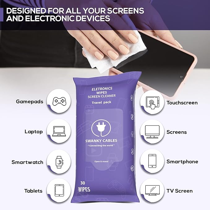 Screen Cleaner Wipes: Electronic Wipes for Screens - Computer Screen Wipes for Lens, Phone, Tv Screen and Monitor Cleaning - Tech Wipes & Microfiber Cloth (Soft Wipes, 90 Count)