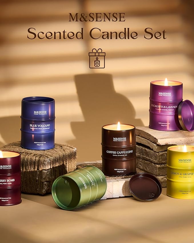 Holiday Candle Gift Set | Fall Scented Candles Set|6 Pack Candles for Home Scented,Lemon Grapefruit Eucalyptus Lavender Jasmine Coffee Cherry Candle,Gift Set for Women and Men,Soy Wax 21 oz 105 Hour