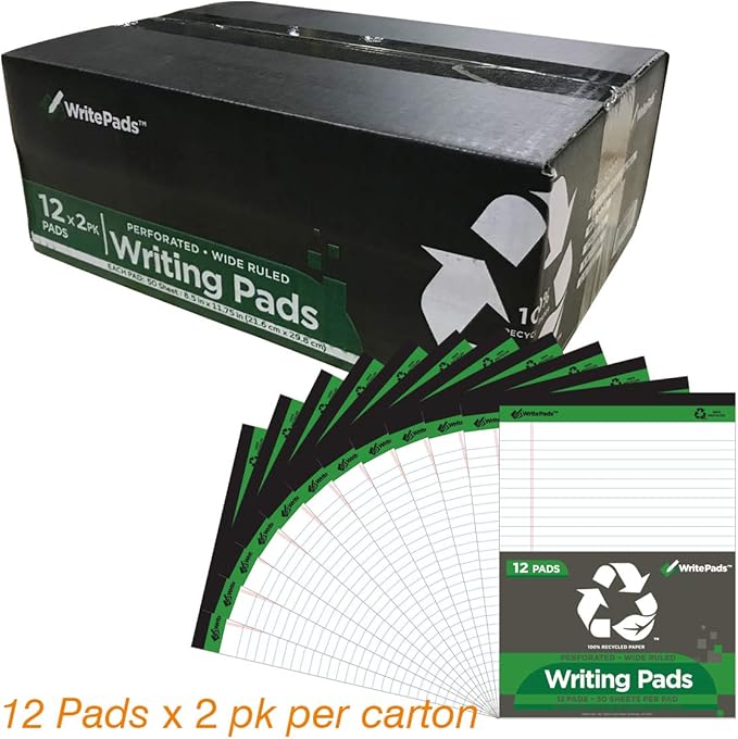 KAISA Legal Pad Writing Pads,Wide Ruled, 8.5"x11.75" Wide Ruled, 56GSM Paper Notepads, 12pads (White 24pad, 8.5x11.75inch)
