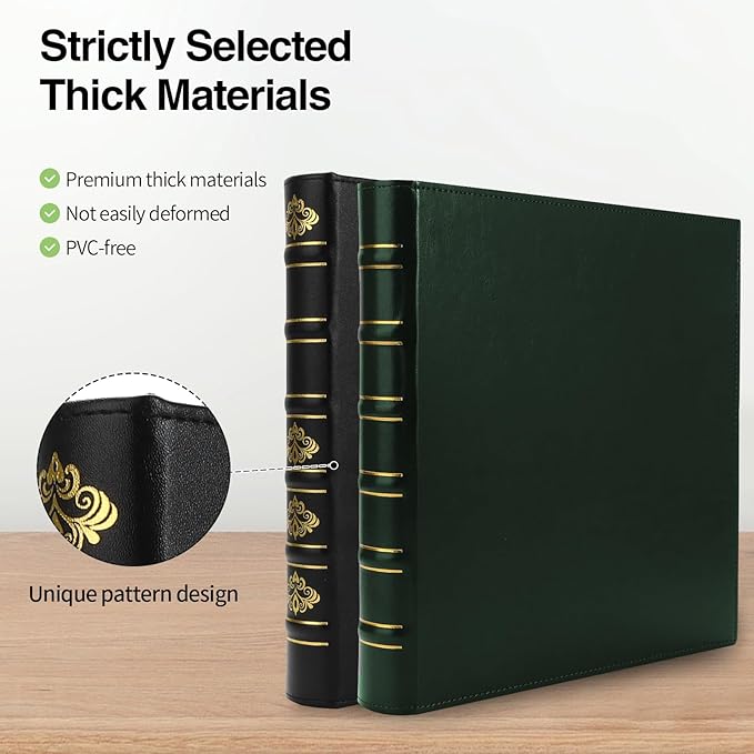 2 Pcs Vintage Hardback 3 Ring Binder 1 Inch, Professional Leather Binder 3 Ring, Three Ring Binders Fits 8.5 x 11, D Ring Binders for Home, School and Office- (1 Black and 1 Dark Green)