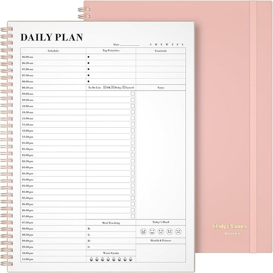 Asten Daily Planner with To Do List, Hourly Agenda, Spiral Notebook - Day Planner for Women, Men & ADHD - 8.5" x 11" (Pale Pink)