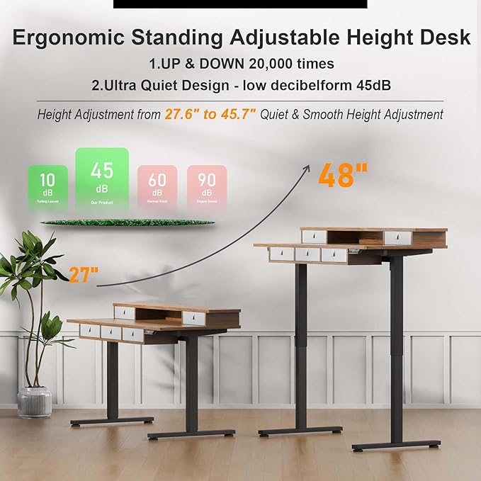 XINYAO Electric Standing Desk with 5 Drawers, 55x24 Inch Height Adjustable Sit Stand Up Desk with Storage Support 290lbs Ergonomic Rising Table with Wheels for Home Office