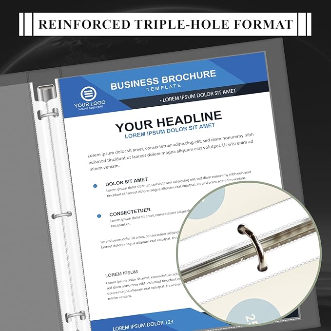 Page Protectors for 3 Ring Binder, Sheet Protectors 8.5 x 11 Inch, 200 Per Box Clear Sheet Protectors for 3 Ring Binder, Plastic Sleeves for Paper 8.5x11 Heavy Duty, Top Load & Reinforced 3-Hole.