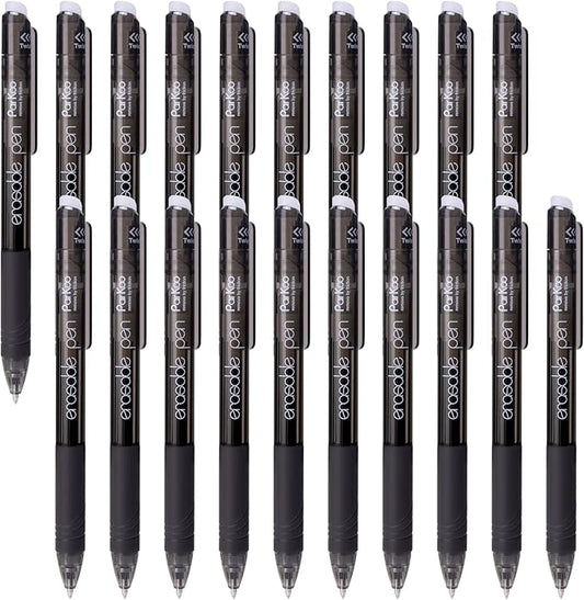 ParKoo Retractable Erasable Gel Pens, 20 Black Twist Pens, Fine Point 0.7 mm, Make Mistakes Disappear, Smooth Writing with Comfortable Grip for Journaling Drawing, School Supplies