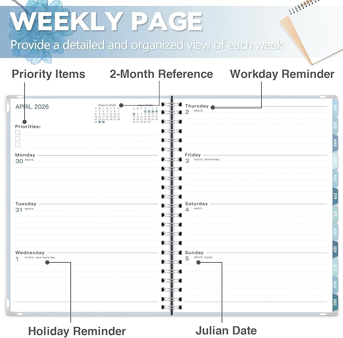 GuassLee Large 2026 Planner, Weekly and Monthly Planner from January 2026-December 2026, 8.5"x 11" Calendar Agenda Book with Back Pocket, Stickers for Home Office School Supplies, A4 Size, Sky Blue