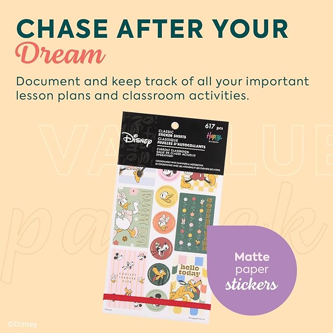Happy Planner Disney Sticker Set for Planners, Calendars, and Journals, Easy-Peel Stickers, Scrapbook Accessories, Current Classroom, 30 Sheets, 617 Stickers Total