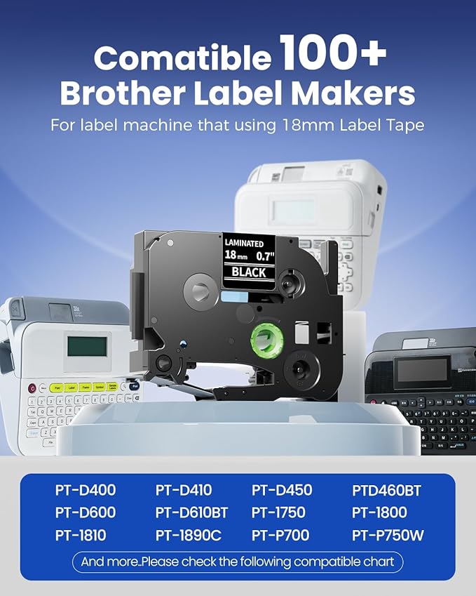 Colorty 18mm White on Black Tape Replace for Brother TZe-345 P-Touch Label Tape 18 mm 0.7 Laminated TZe345 for Ptouch Edge PT-E300 PT-E510VP PT-E560BTVP PTD400 Label Maker Refills 3/4 Inch, 6 Pack