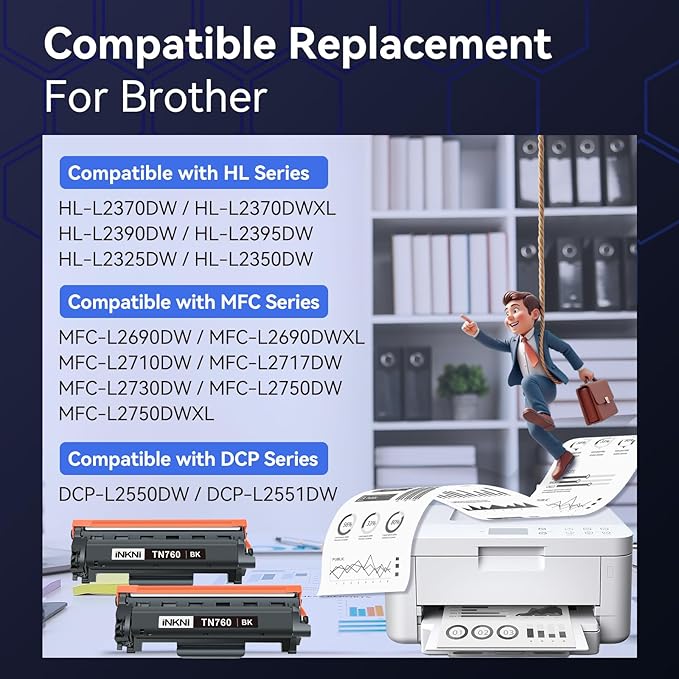 TN760 Compatible Toner Cartridge Replacement for Brother TN730 -730 TN-760 TN 760 - High Yield for MFC-L2710DW MFC-L2750DW DCP-L2550DW HL-L2350DW HL-L2395DW HL-L2370DW (2 Pack)