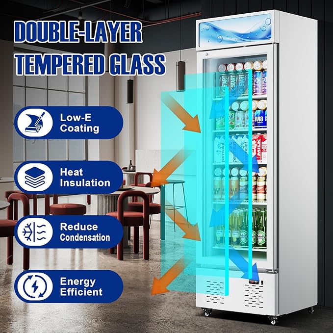 11 Cu.Ft Commercial Beverage Refrigerator Glass Door Drink Cooler with Soft Light and 5 Shelves, Display Refrigerator for Restaurant Store Cafe Bar, White
