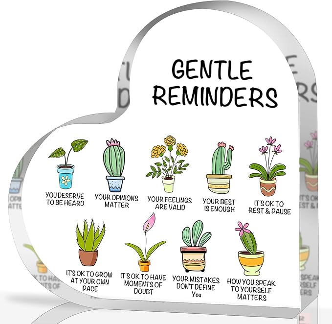 Gentle Reminders Decor, Positive Affirmations Desktop Art Decorations for Home Therapy Office School Counselling Office Mental Health Awareness Gifts