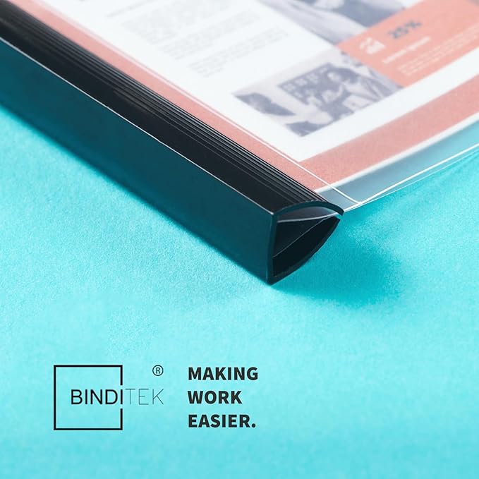 Binditek 40 Pack Heavyduty Clear Report Covers with Sliding Bars, 110 Sheet Capacity, Letter Size, 15mm Sliding Bar File Folder Binder, 8 Mil Thick, Black, for Students and Coworkers