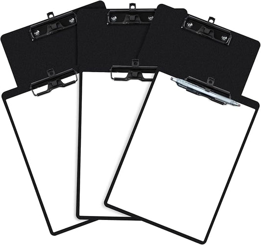 Black Clipboard with Pen Holder, Set of 6 Plastic Clipboard with Low Profile Metal Clip, Hanging Clip boards Holds 8.5x11 Inch Papers, Standard A4 Letter Size Clip Boards for Offices & School