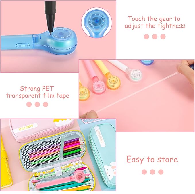 BESARME 6 Pieces Correction Tape Pen, Push Pull Protective, Easy to Use Applicator for Instant School Office Supplies, 1/5 X 236 Inch