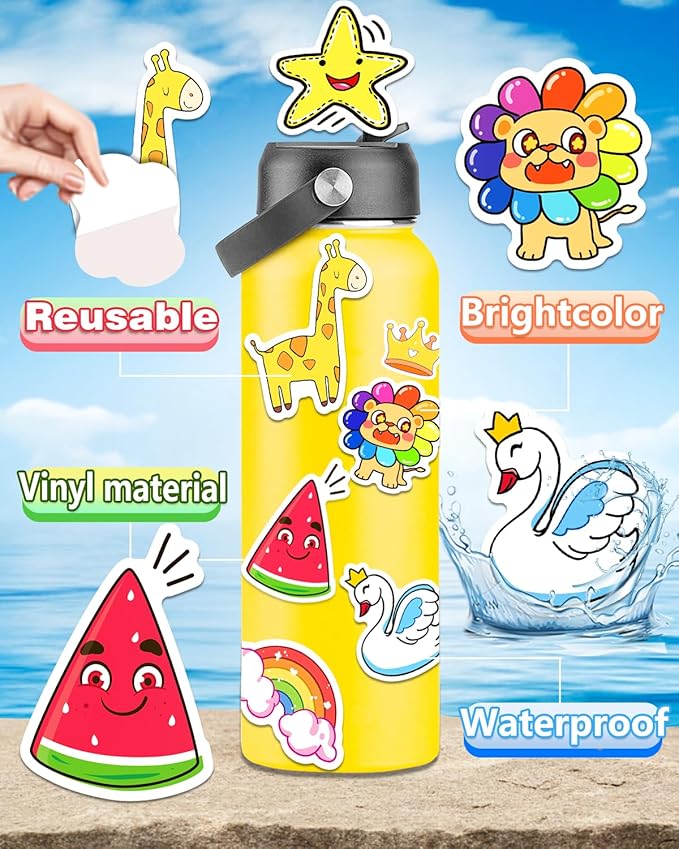 1200 Pcs Stickers for Kids, Cute Water Bottle Stickers, Kawaii Vinyl Sticker for Students Gifts School Supplies Classroom Teacher Prizes Animal Waterproof Sticker, Bulk Sticker Packs for Boys Girls