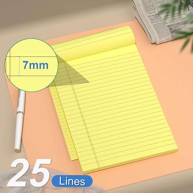 5" x 8" Yellow Legal Pads Writing Pads 12 Pack of Notepad 80gsm Paper Small College Ruled Note Pads Perforated Memo Pads 30 Sheets Yellow Paper Pad
