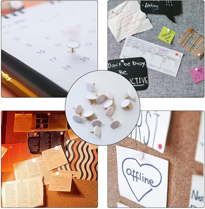 300 PCS Thumb, Tacks Plastic Round Head Thumbtack, Plastic Roundness Push Pins, Roundness Head Thumbtack for Map, Office, Photo Wall, Cork Board (White)