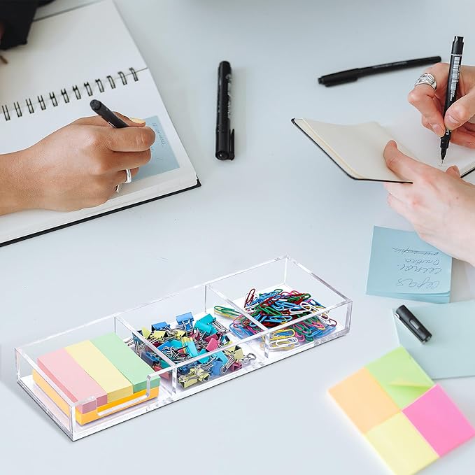 WORHE Sticky Note Holder 3 In 1 Clear Acrylic Self-Stick Memo Pads Holders Desk Organizer for School Office Home, Post Pop Notes Dispenser for 3"X3" Note Pads (BQ211)
