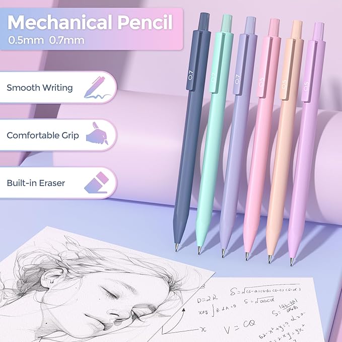 Nicpro 52 PCS Aesthetic School Supplies with Cute Pen Case, 12 Pastel Highlighter, 8 Color and Black Ink Gel Pens, 6 Ballpoint Pen, 6 Mechanical Pencils Set for Student Stationary College Essentials