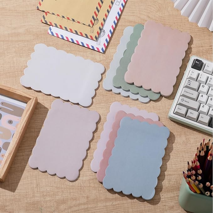 Eaasty 8 Pack Scalloped Sticky Notes Bulk Christmas Cute Self Sticky Note Pads Multi Color Bright Vintage Note Pads or School Office Supplies 240 Sheet(4" X 6",Colors Vintage)