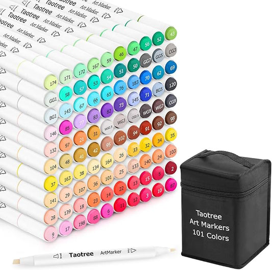 Taotree Alcohol Markers 101 Colors Dual Tips Art Markers Sketch Pens Set, Art Supplies Kit, Drawing Pens Set for Adult Coloring Books Painting, Sketching, Christmas Gifts for Teens Girls Boys Artists
