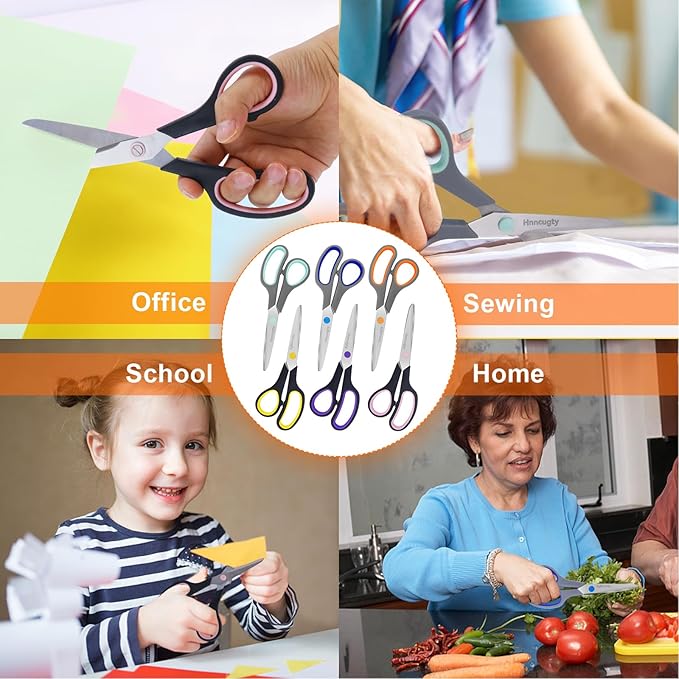 Scissors for Office School Supplies, Hnncugty 8" Scissors All Purpose Bulk Set of 24-Pack, Sharp Shears for Home Craft Sewing Fabric, Middle School Student Teacher Supplies, Comfort Right/Left Handed