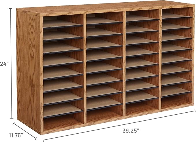 Safco Literature Organizer, 36 Compartments, Office and Classroom Mailbox with Adjustable Shelves, Wood Paper and Mail Sorter, Medium Oak