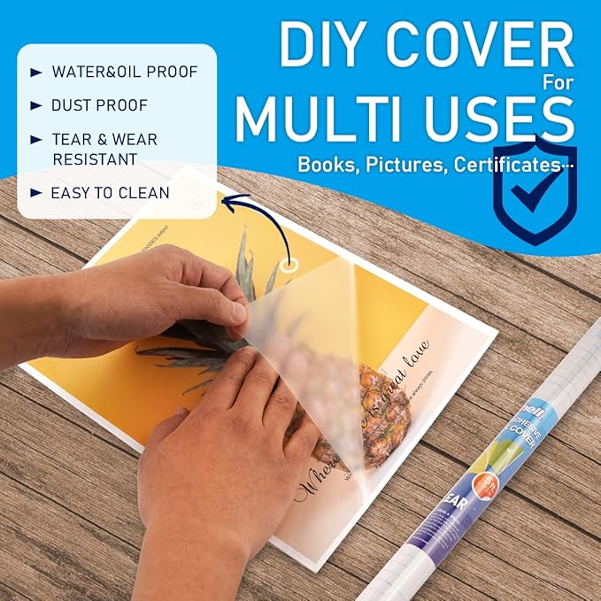 Chell Clear Contact Paper Roll for Books, 17.5 in x 30 ft Clear Self Adhesive Book Cover Paper Protector