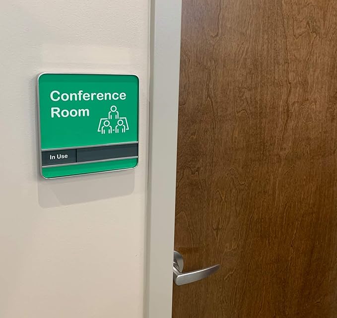 NapTags Conference Room Slider Signs (Bright Green - Silver Frame, 8" x 8")