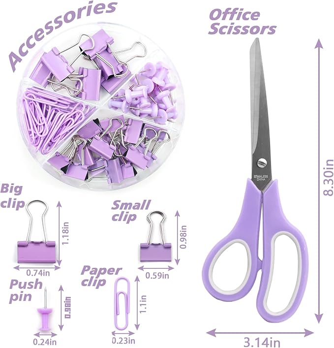 Sportsvoutdoors Purple Desk Accessories, Purple Office Supplies, Stapler and Tape Dispenser Set, Purple Desk Accessory Kit, Gift for Students, Women, Boss Lady, Office Clerks