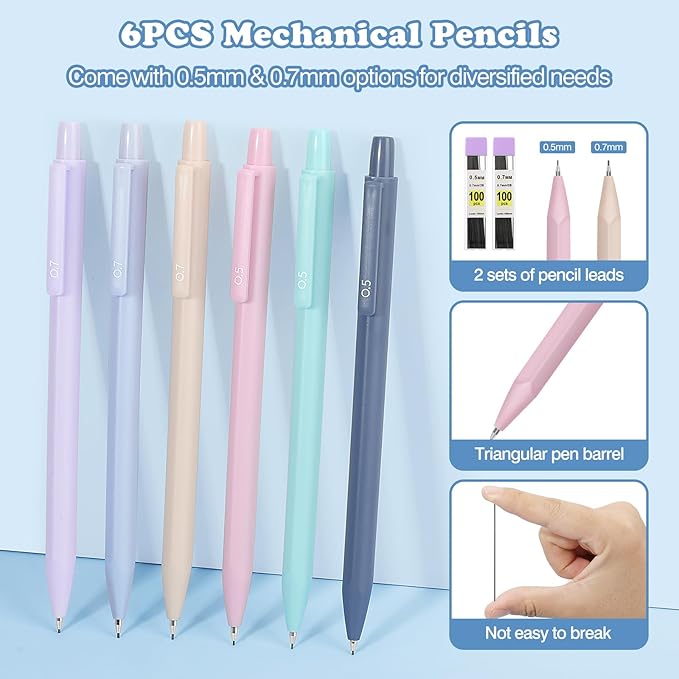 MoKo 56 PCS Aesthetic School Supplies with Pencil Pouch, Cute Stationery Set for Students Office, 12 Gel Pens, 12 Pastel Highlighters, 6 Mechanical Pencils 0.5 & 0.7mm, Sticky Note Index Tab (Pink)