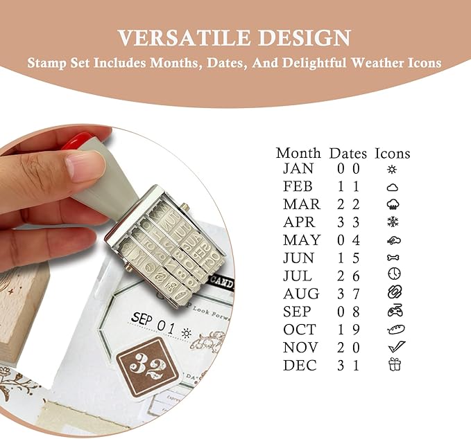 Monthly Date Stamp Set, Weather Icons Calendar Stamps for Planners, Journals, Scrapbooking, DIY Crafts