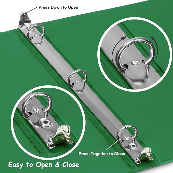 COMIX 3 Ring Binder 1/2 inch with Clear View Cover, 0.5" View Binder Holds 100 Sheets of US Letter Size Paper, 6 Pack (Green)