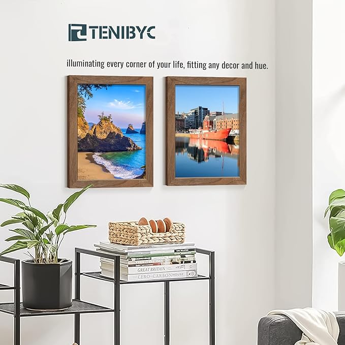 8.5 by 11 Picture Frame Brown - 4 Pack, Walnut Wood Grain, HD Tempered Glass, Suitable for Certificate Document, Wall or Tabletop Photo Frame