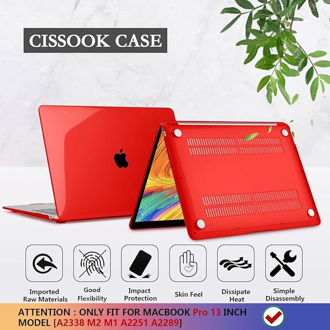 CISSOOK Clear Red Case for MacBook Pro 13 Inch 2025-2020 Release M2 A2338 M1 A2251 A2289 Model, Hard Shell Case with Keyboard Cover +Screen Protector for MacBook Pro 13" with Touch Bar -Clear Red